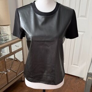 Nine West -"9W" NWT Black Faux Leather Panel Tee, So Cute On! XS
